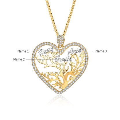 Multi-name Mixed Color Heart Necklace Family Tree of Life Nameplate Pendant