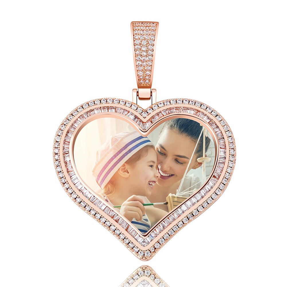 Custom Photo Pendant Heart-shaped Medal Necklace Iced Cubic Zirconia Pendant Hip Hop Jewelry