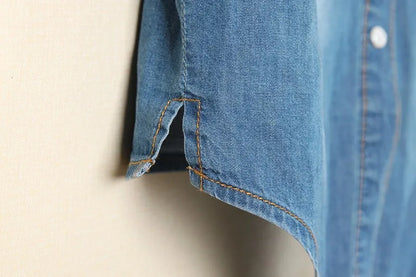 Denim Shirt Short Sleeve Womens Tops Chemise Femme Crop Tops