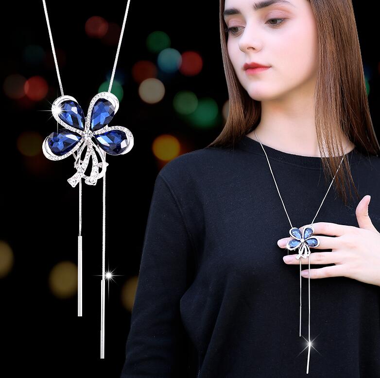 Collier Femme Long Gray Crystal Necklaces &amp; Pendants for Women Round Statement Necklace