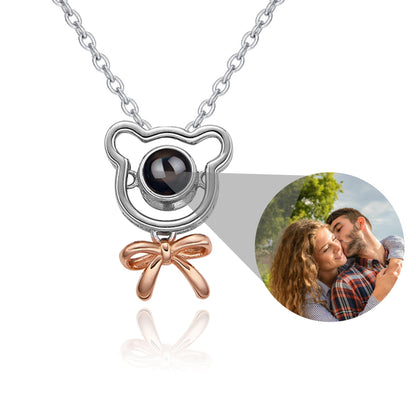 Romantic Bear-shaped Pendant Personalised Name Photo Necklace Valentine&