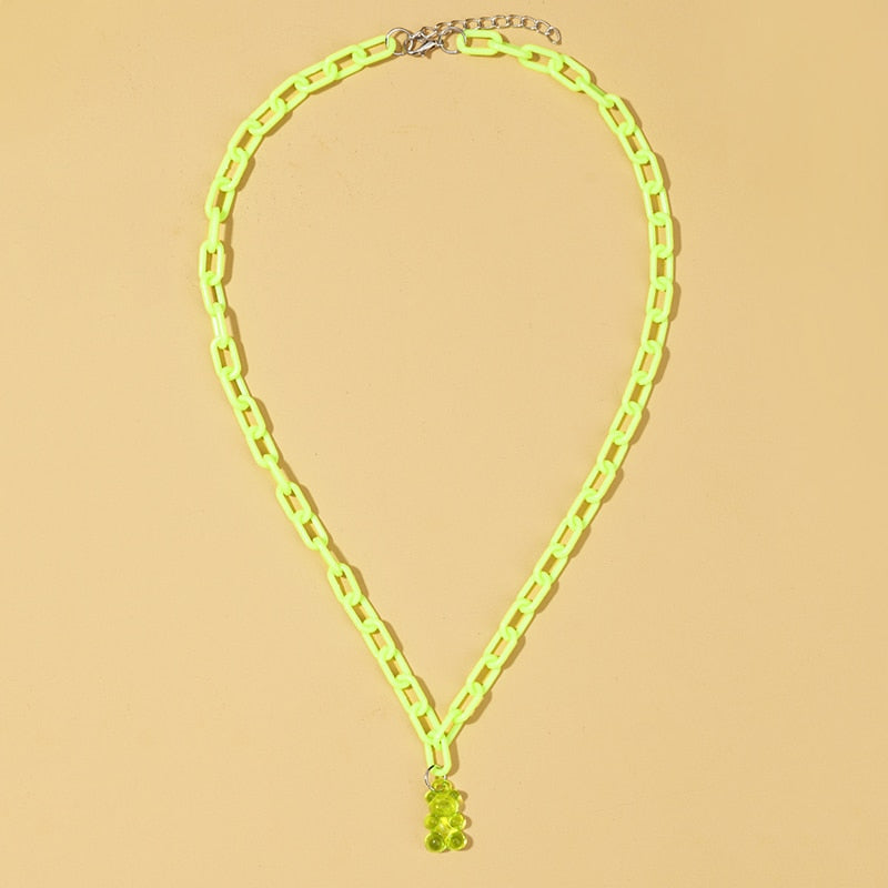 Candy Color Gummy Mini Bear Cartoon Necklace for Women Girls Birthday Jewelry Gifts