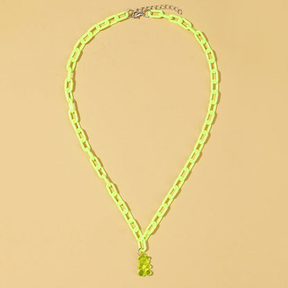 Candy Color Gummy Mini Bear Cartoon Necklace for Women Girls Birthday Jewelry Gifts