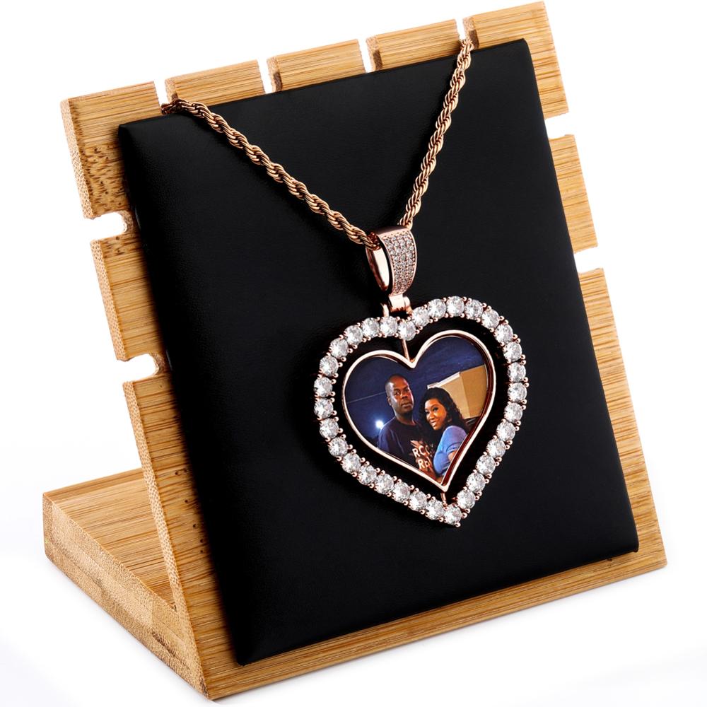 Heart Shaped Custom Photo Spin Double Sided Medallion Pendant Necklace Hip Hop Jewelry