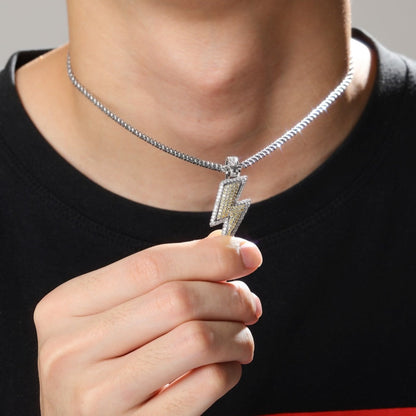 Iced Out Bling Lightning Pendants With Tennis Chain Copper Material Men&