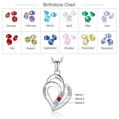 3 Birthstones Engravable Jewelry Customized Name Necklaces Pendant