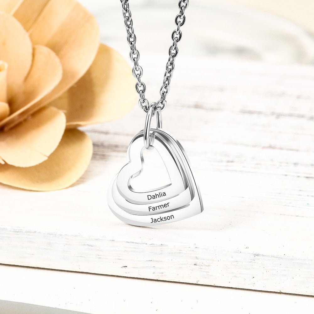 Personalized Family Necklace with 2-4 Names Heart Engraved Necklace