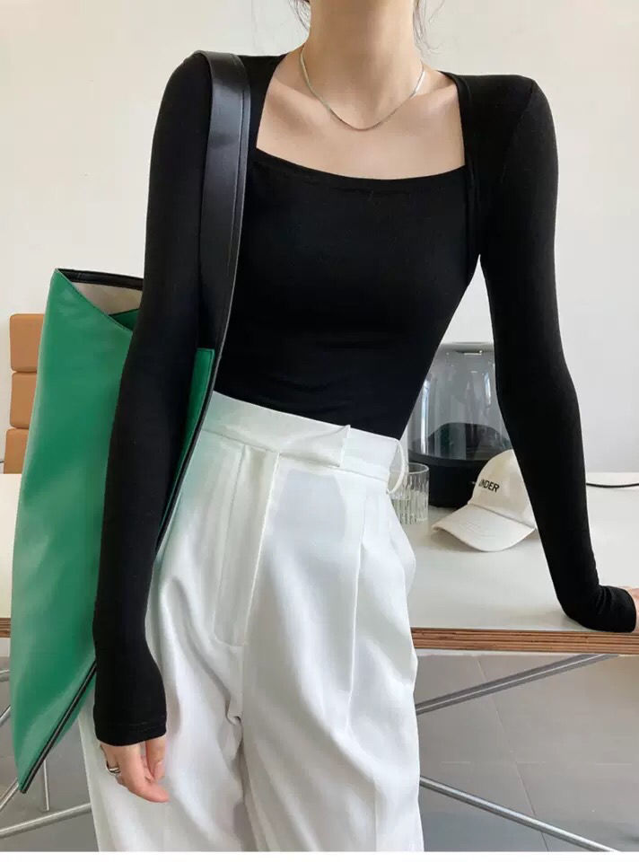 Long Sleeve Tops Women Candy Color Fake Two Piece Skinny T-shirts Female