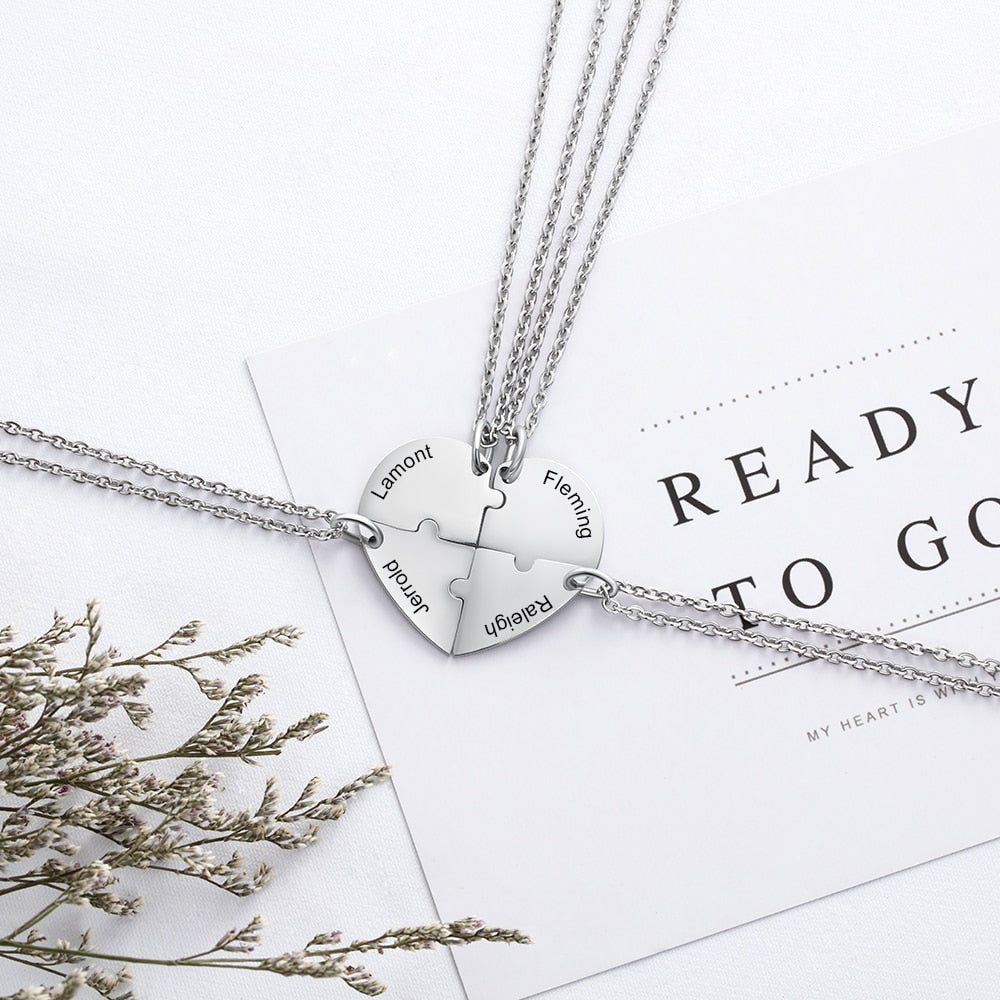 BFF Heart Shaped Friendship Birthstone Necklace with for 4 Friends