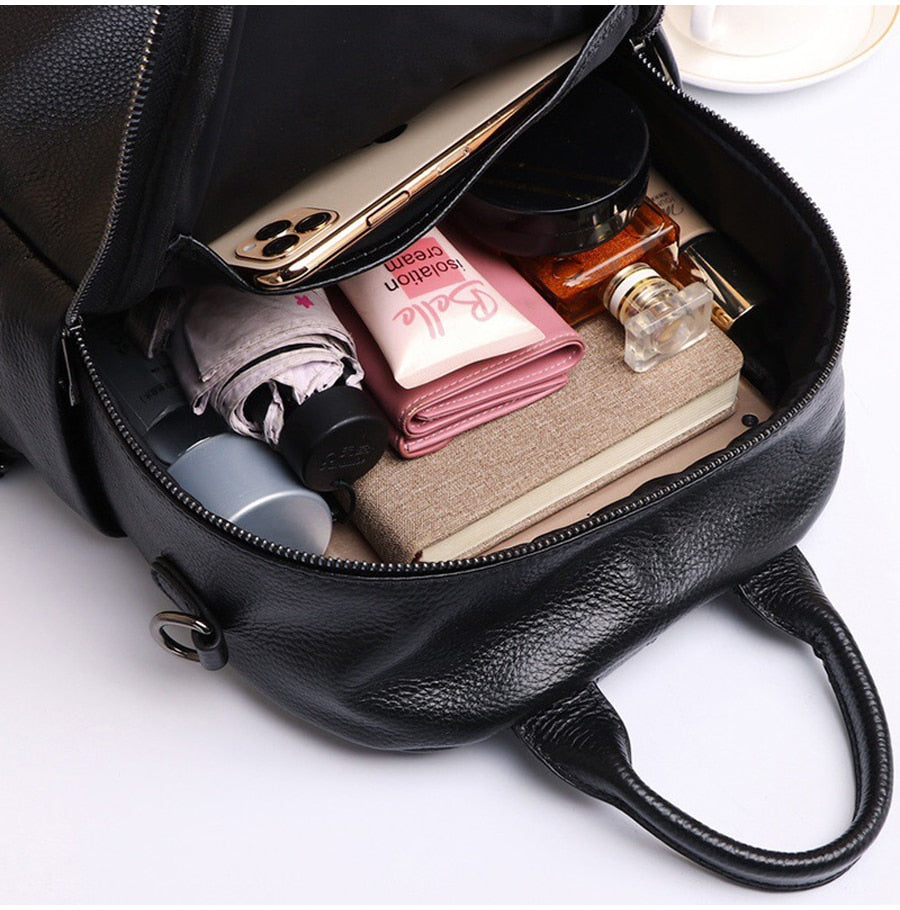 Genuine Real Cowhide Leather Backpack High Quality Women&
