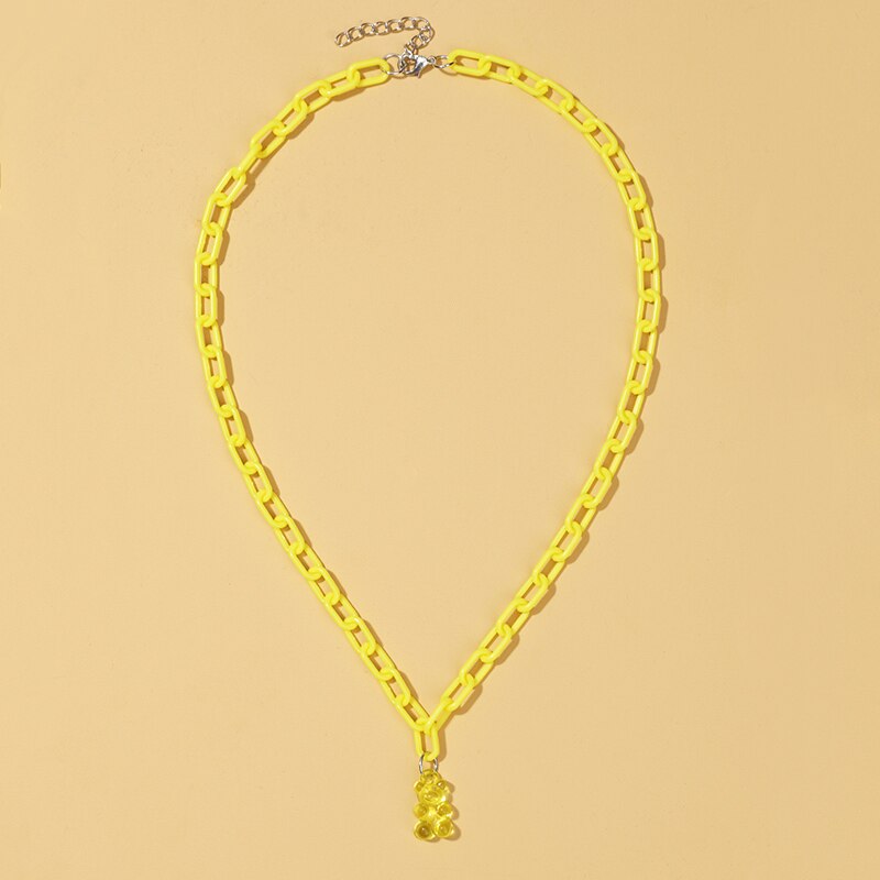 Candy Color Gummy Mini Bear Cartoon Necklace for Women Girls Birthday Jewelry Gifts