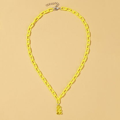 Candy Color Gummy Mini Bear Cartoon Necklace for Women Girls Birthday Jewelry Gifts