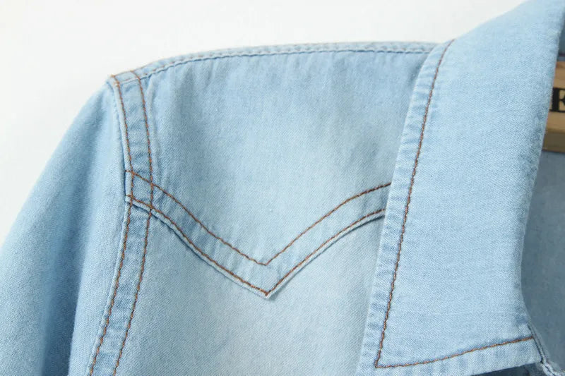 Denim Shirt Short Sleeve Womens Tops Chemise Femme Crop Tops