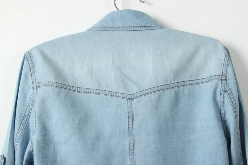 Denim Shirt Short Sleeve Womens Tops Chemise Femme Crop Tops