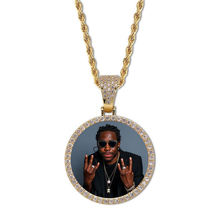 Custom Photo Memory Medallions Necklace With Tennis Chain With Cubic Zircon Chains