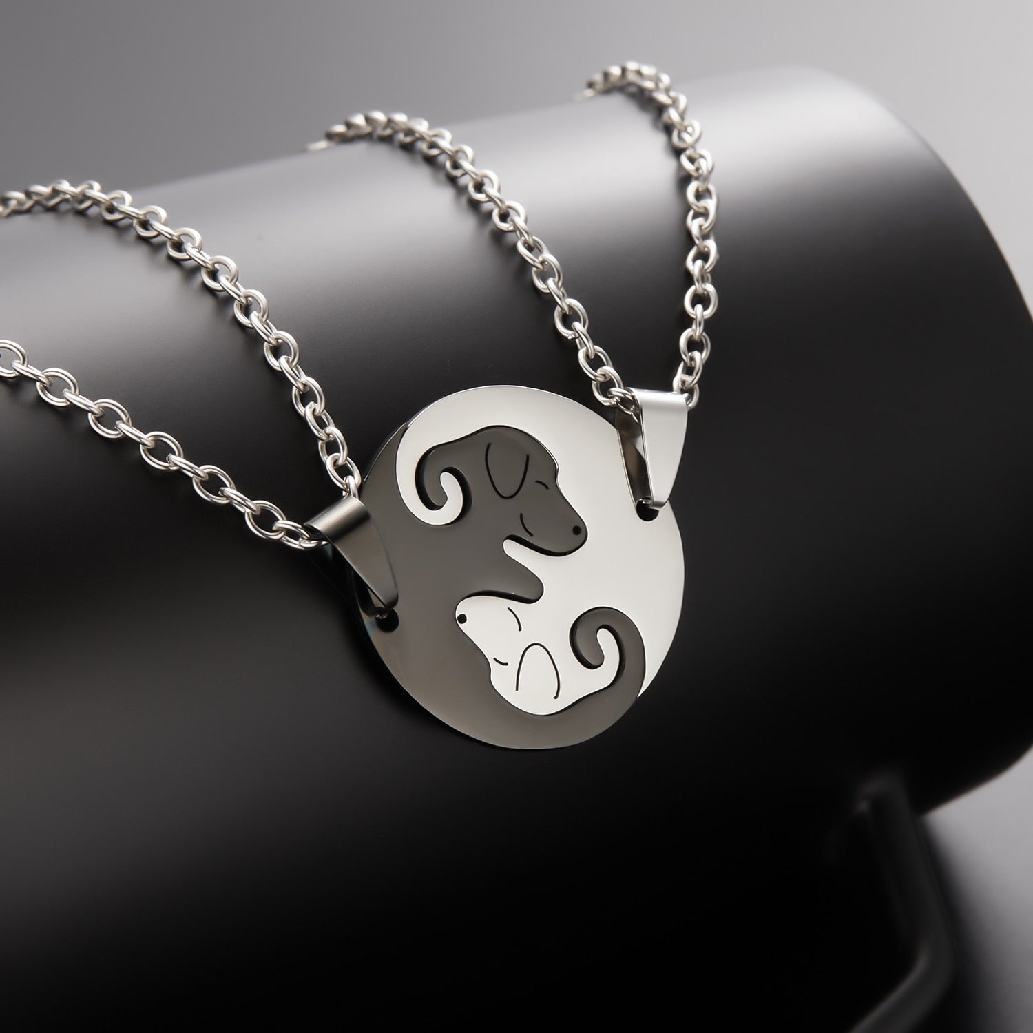 Black White Couple dog Necklace Animal Puppy Pendant Choker Necklaces Lover Valentine&