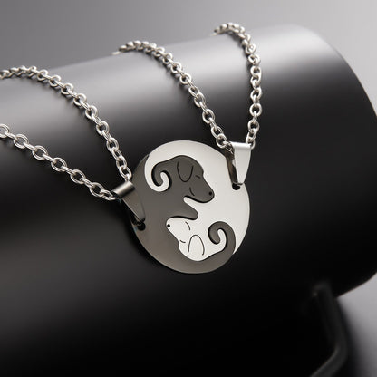 Black White Couple dog Necklace Animal Puppy Pendant Choker Necklaces Lover Valentine&