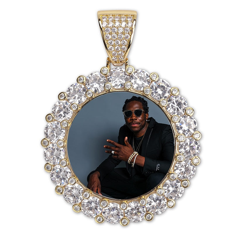 Custom Photo Memory Medallions Necklace With Tennis Chain With Cubic Zircon Chains