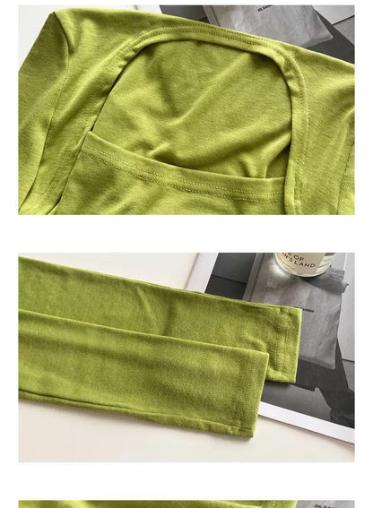 Long Sleeve Tops Women Candy Color Fake Two Piece Skinny T-shirts Female
