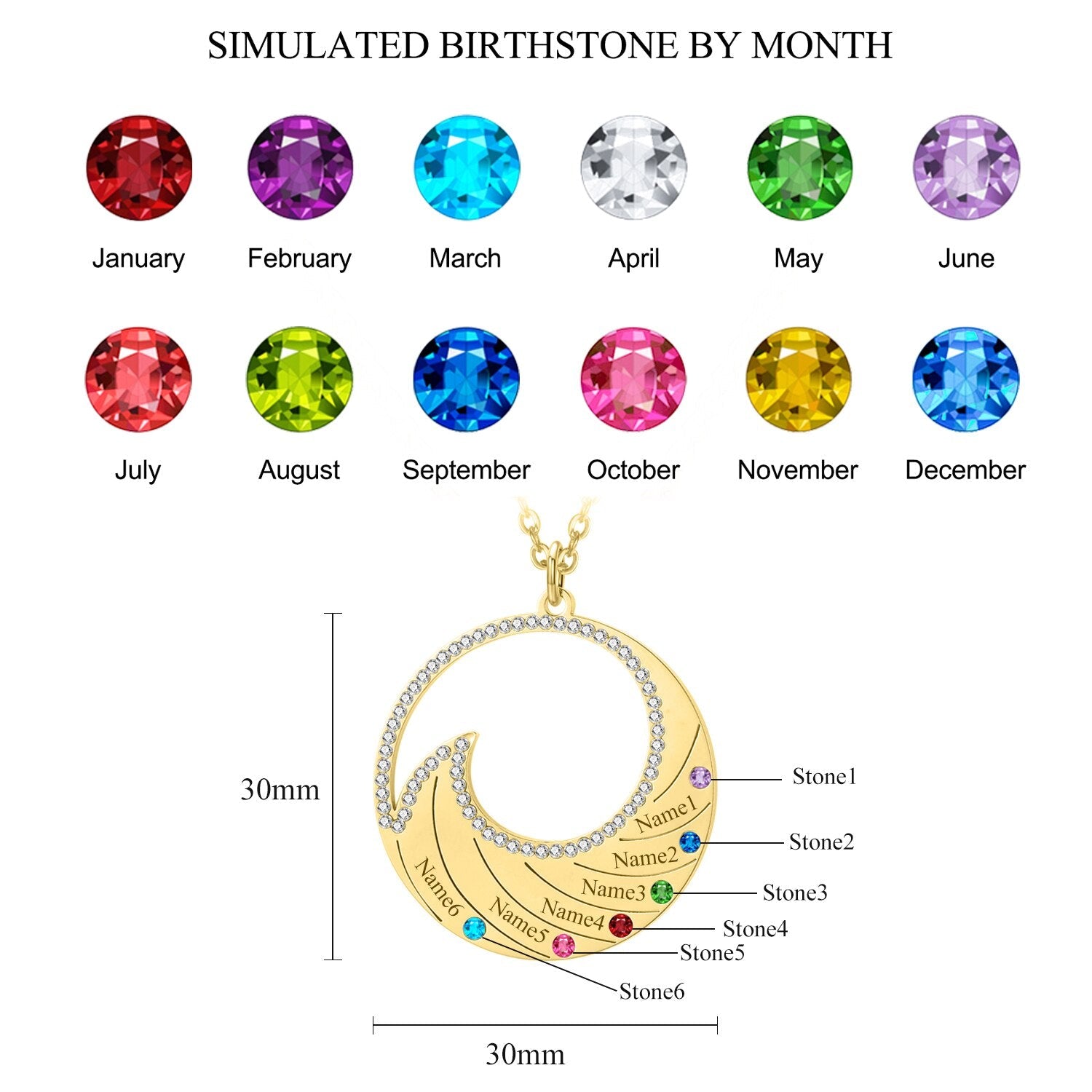 Personalized Name Necklace Pendant For Women Birthstone Crystal Necklaces Wave
