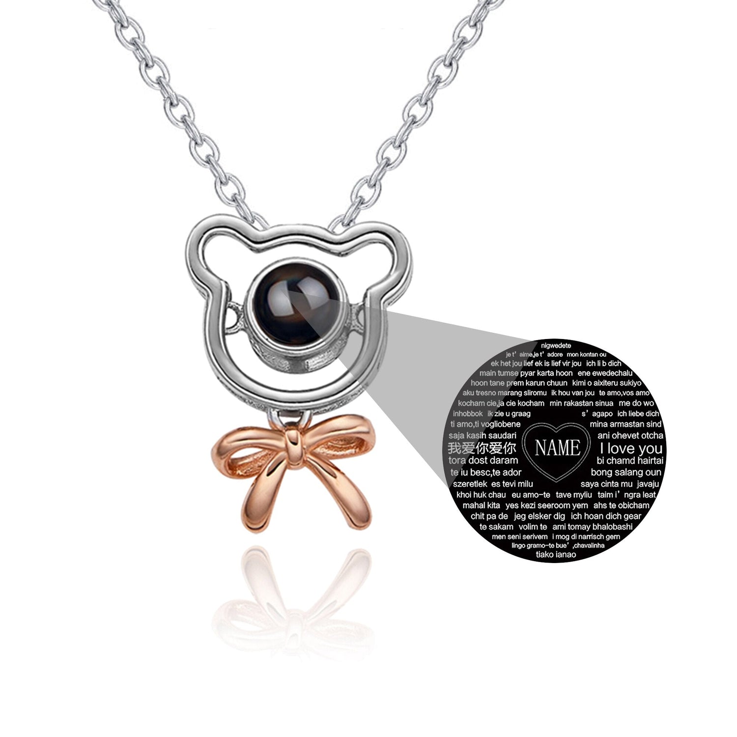Romantic Bear-shaped Pendant Personalised Name Photo Necklace Valentine&