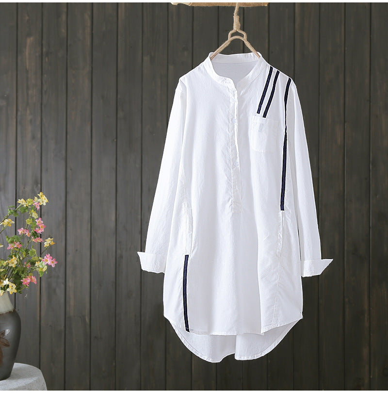 Women Cotton Blouse Long Sleeve Stripe Shirt Office Lady Casual Wear Over-sized Loose Top