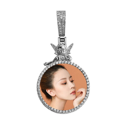 Personalized Custom Photo Pendan Round With Angel Accessories Jewelry
