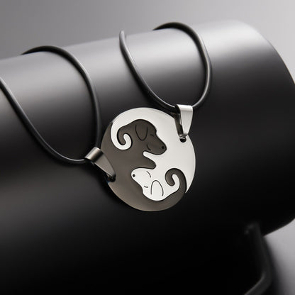 Black White Couple dog Necklace Animal Puppy Pendant Choker Necklaces Lover Valentine&