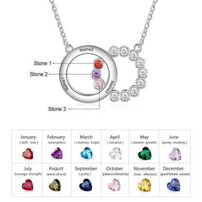 Personalized Name Interlocking Circle Pendants Custom 3 Birthstones Necklaces