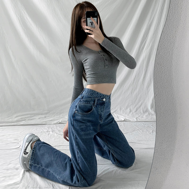 Jeans Women Wide Leg Pants Mom Femme High Waist Woman Trousers