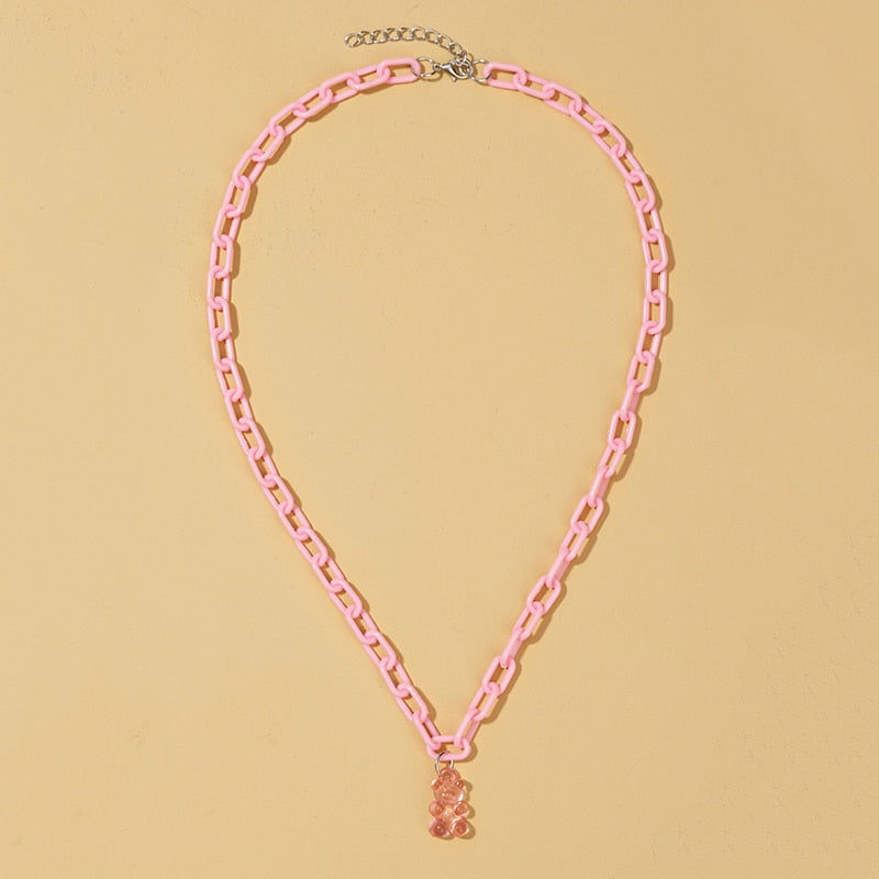 Candy Color Gummy Mini Bear Cartoon Necklace for Women Girls Birthday Jewelry Gifts