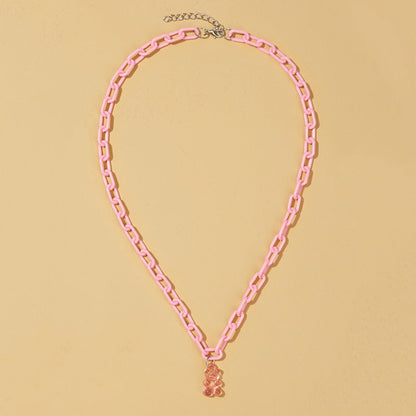 Candy Color Gummy Mini Bear Cartoon Necklace for Women Girls Birthday Jewelry Gifts