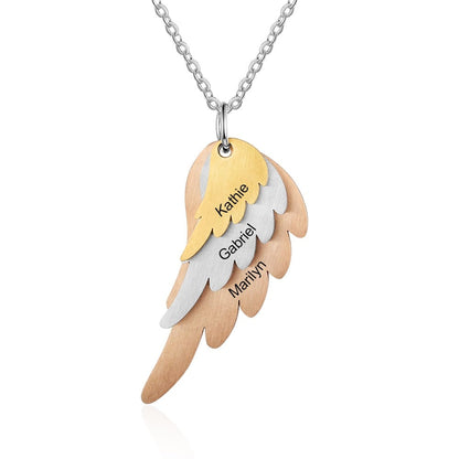 Wings Necklace with 3 Names Mixed Steel &amp; Rose Gold &amp; Gold Color Custom Family Necklace