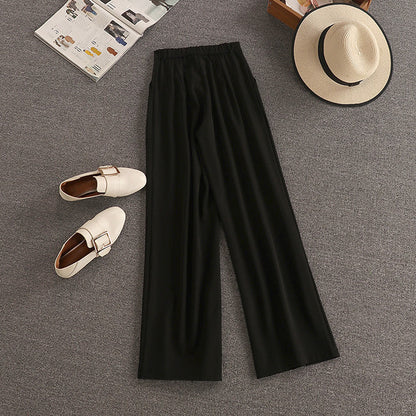 Streetwear Two Piece Set Women Crop Top Shirt Blouse + Wide Leg Pant Suits Vintage Pants Sets