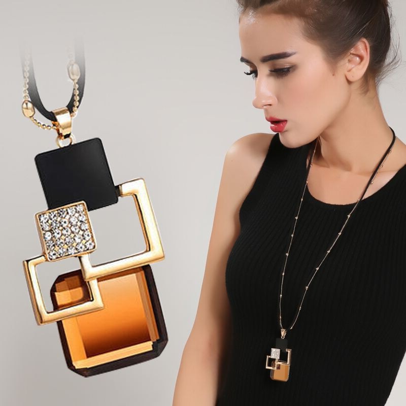 Long Necklaces&amp; Pendants for Women Collier Femme Geometric Fashion Crystal Jewelry