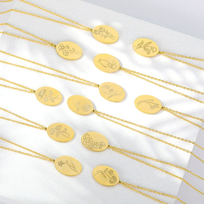Birth Mother Flower Neckalce New Month Necklace For Mom Gold Color Oval Pendant Necklace