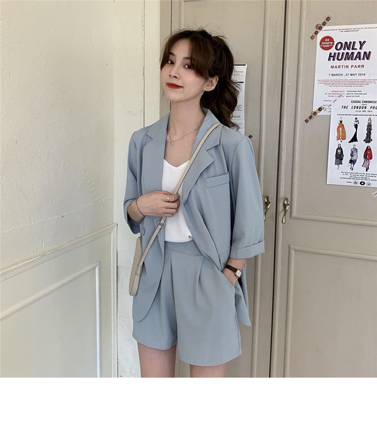 Blazer Set Women Korean Fashion Thin Jackets Casual Loose Shorts Two Piece Suits Female