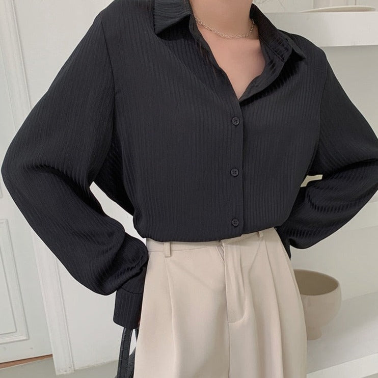 Office Ladies Striped Women Blouses Tops Full Sleeve Loose Shirts
