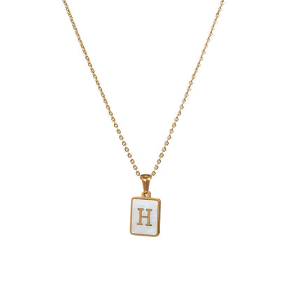 18K Golden Chain Necklaces Male Square Natural Shell Initial Letters Pendant Stainless Steel Jewelry