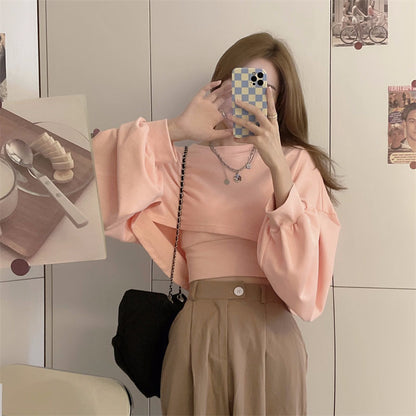 Autumn Two Piece Suit Hoodies Women Loose Bat Sleeve Tops Fashion Popular Crop Sweatshirts+Camis