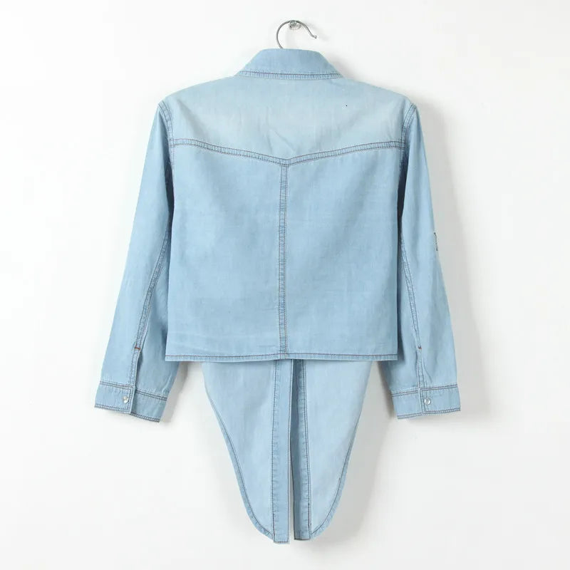 Denim Shirt Short Sleeve Womens Tops Chemise Femme Crop Tops