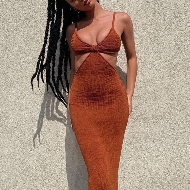Strap Sexy Backless Maxi Dress Summer Holiday Women Dresses Hollow Out Dress Sundress