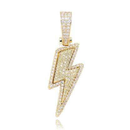 Iced Out Bling Lightning Pendants With Tennis Chain Copper Material Men&