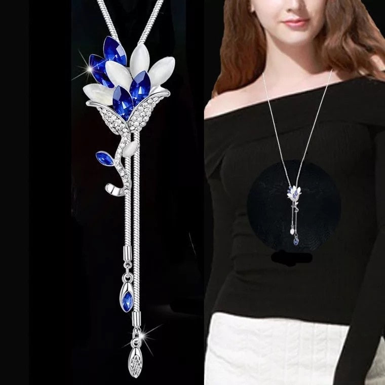 Collier Femme Long Gray Crystal Necklaces &amp; Pendants for Women Round Statement Necklace
