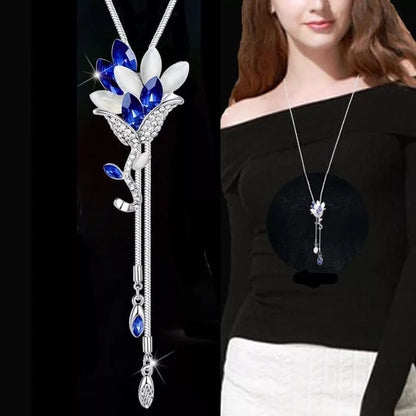 Collier Femme Long Gray Crystal Necklaces &amp; Pendants for Women Round Statement Necklace