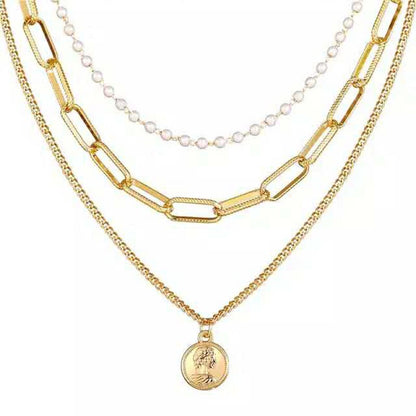 Multi Layer Lock Portrait Pendants Necklaces For Women Gold Metal Key Heart Necklace