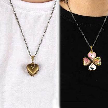 Personalized Four Leaf 4 Leaves Clover Pendant Necklace Customized Photo Box Girls Lover Fashion Jewelry
