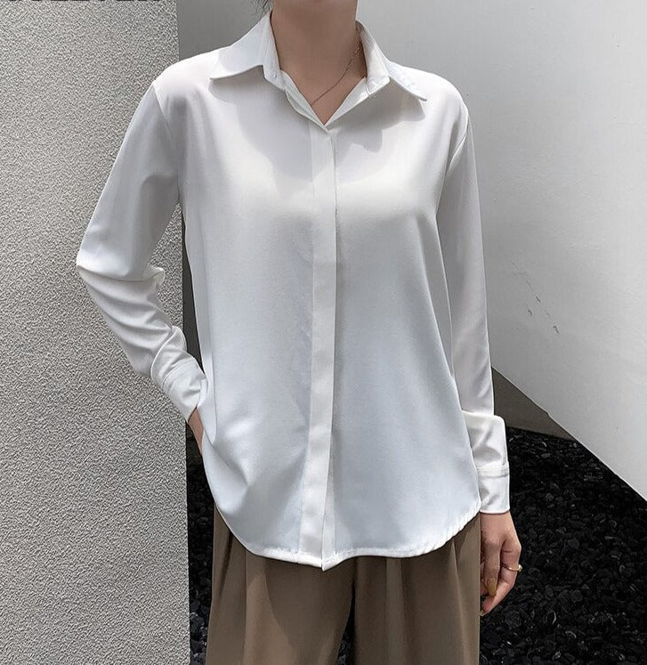 Spring Loose Women Satin Blouses Long Sleeve Single-breasted Female Shirts Top