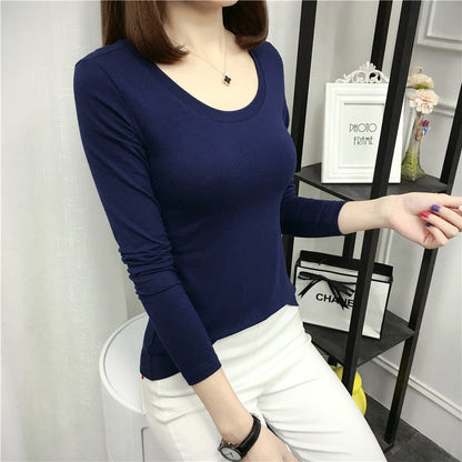T-shirt Slim Pure Cotton 95% Women T-shirt Long-sleeved for Female Thin Tops Woman Tees Shirt