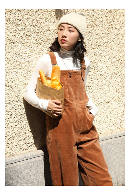 Brown Corduroy Jumpsuits Women Autumn Straight Baggy Loose Casual Wide Leg Trousers Female